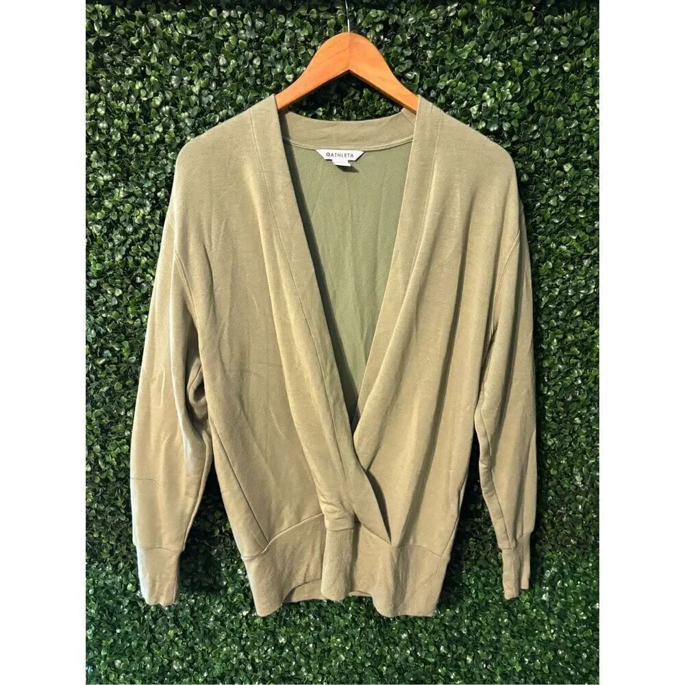 Athleta Purana V Neck Wrap Sweatshirt Green Heather Size Small